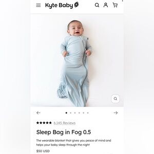 Kyte BABY Sleep Bag, Fog, 0.5 TOG / Sz S (0-6 mo) - Fair Condition
